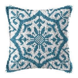 LAPATAIN Latch Hook Kits for DIY Throw Pillow Cover,Blue Flower Pattern Needlework Cushion Cover Hand Craft Crochet for Great Family 17x17inch