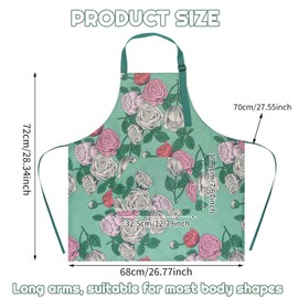Candcamp 3 Pack Aprons for Women, Large Size Rose Adjustable Neck Waterproof Aprons with Pockets, Easy Clean Kitchen Cooking Aprons for Cooking, Gardening, Housework, BBQ