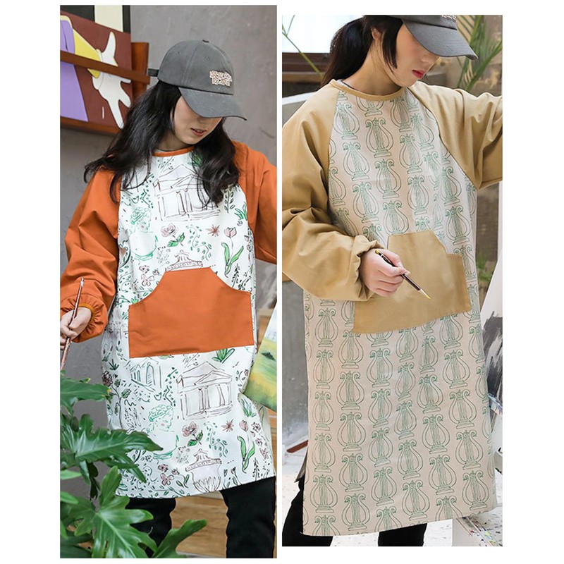 Small snail Unisex Artist Apron Cotton Floral Sleeved Apron for