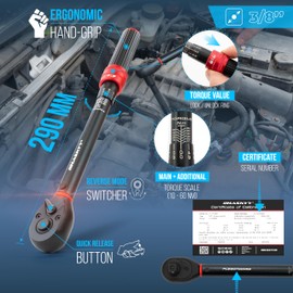 HASKYY Torque Wrench Tools 3/8 Inch 10-60 Nm Spark Plug Wrench Magnetic 14-16 mm with Torx Bits T20 T30 T40 Including Extension Adapter for Car, Industry, Motorcycle