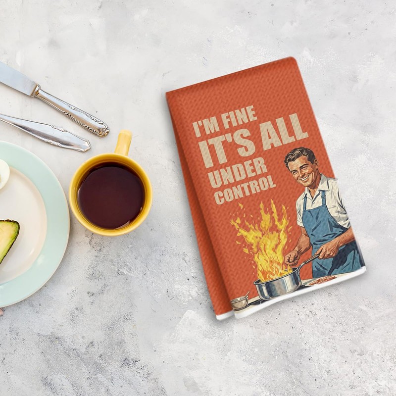 Funny Cooking Kitchen Towels, 50s Retro Man Cooking Decorative Dish