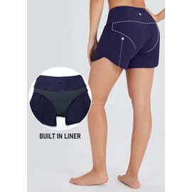 Emlovm Swim Shorts Women Tummy Control UPF50+ Board Shorts Swimwear High Waisted Swimming Bottoms Swimsuit with Liner and Pockets Quick Dry Lightweight Navy Large