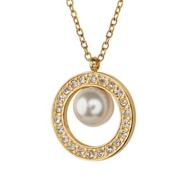 LuckyLy Collar de Mujer Oro 14k con Perla y Zirconia Cúbica, Acero Inoxidable con Baño Oro 14k, Cadena con Dije – Joyería ideal como Regalos para Mujer Originales y Regalos para Mamá Navidad, Mod. Emy