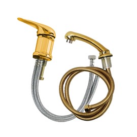 Salon Sink Faucet with Hose and Sprayer for Shampoo Bowls – 1/2" Inlet, Gold Finish – Complete Replacement Set – Durable Faucet + Tangle-Free Hose and Shower Head – Punta Belleza Salon Equipment