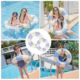 Large Swim Ring with Handles for Kids Adults, Striped Pool Floats, Classic Striped Pool Inner Tubes Fun Prints Pool Loungers Tube for for Teen Boys Girls Summer Swimming Beach Party (Blue)
