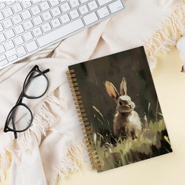 QLMX Vintage Bunny Rabbit Spiral Notebook, Easter Bunny Journal Notebook, Bunny Gifts for Bunny Lovers, Moody Bunny Notebooks for School Work, Easter Bunny Office Supplies Gifts for Women, 5.5x8.3 In