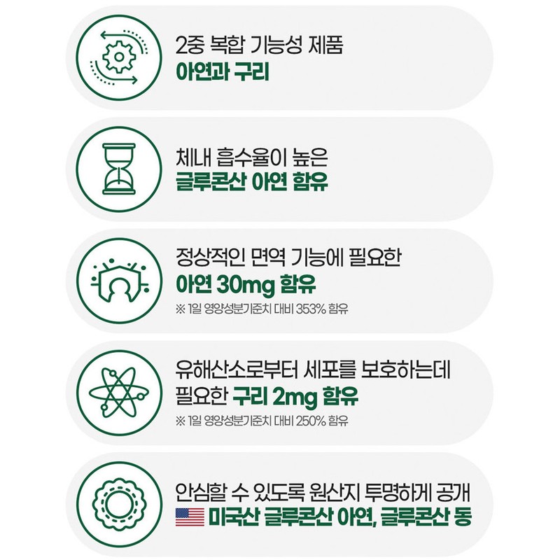 아연 구리 영양제 90정 글루콘산아연 건강기능식품, 종근당 아연플러스 구리 90정