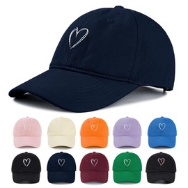 Zando 2025 Trendy Unisex Baseball Caps Embroidered Heart Hats for Women Preppy Dad Mom Adjustable Navy Blue Ball Cap Plain Cotton Trucker Hat Workout Running Golf Tennies Travel Valentines One Size
