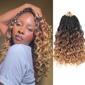 Ocean Wave Crochet Hair 14 Inch Curly Crochet Hair Short Deep Wave 9 Packs Braiding Hair Pre Looped Synthetic Hair Extensions (1B 30 27)