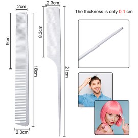 Boao 2 Pcs Metal Rat Tail Combs Stainless Steel Flat Top Barber Combs with Metal Pick for Hair Stylist Women Men Hair Styling Cutting(Silver,Rat Tail and Fine Cutting Comb)