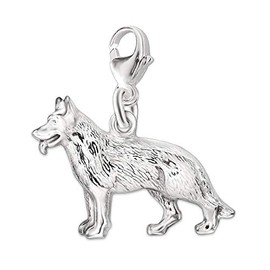 CLEVER SCHMUCK Silver Women's Charm Pendant German Shepherd 14 x 21 mm on Both Sides Figural Shape Shiny 925 Silver in Jewellery Packaging, Glossy, No Gemstone
