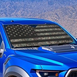 HUISEFOR Camo Car Sun Shade with Storage Pouch American Flag Car Windshield Sunshade Easy to Install Windshield Cover for SUV Vehicle Sedan Truck Gift for Friends