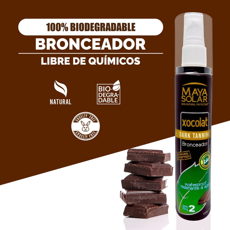 Maya Solar, Aceite Bronceador Xocolat FPS 2 Hidratante, 100% Biodegradable