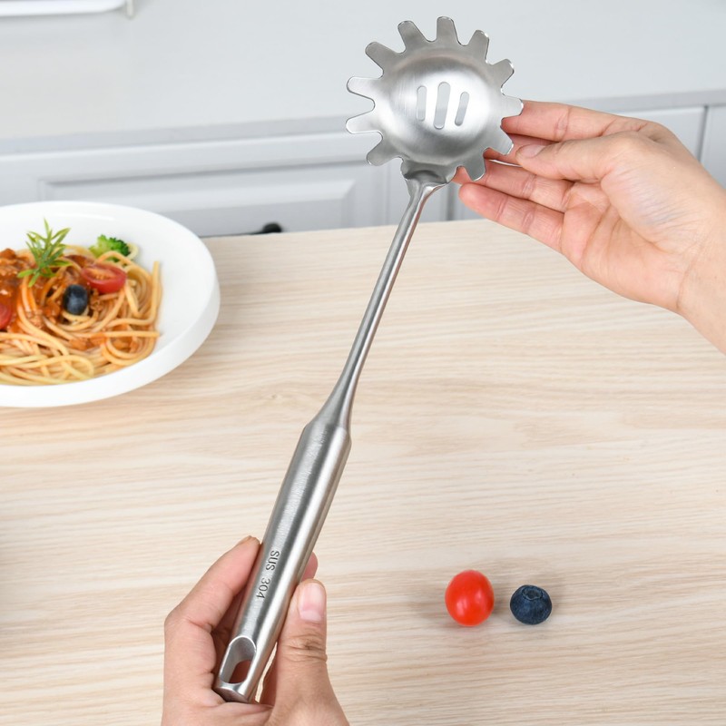 18/8 Stainless Steel Spaghetti Server Set, 13" Spaghetti Spoon and