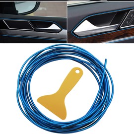 Car Interior Trim Strip, CTRICALVER 5M Car Moulding Trim Strip, Car Gap Decoration Strip DIY Flexible Strip Garnish Accessory, Interior Trim Accessories (Electroplating Blue) + Yellow Scraper