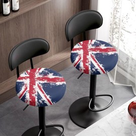 Poceacles Union Jack Round Stool Cover Round Seat Covers Washable Stool Cushion Protective Cover Elastic Bar Chair Covers for 12-14 inch Chair
