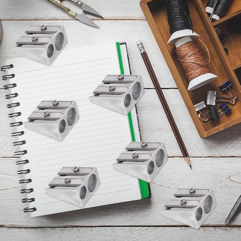 6 Pack Pencil Sharpeners, Metal Pencil Sharpeners with 2 Holes,