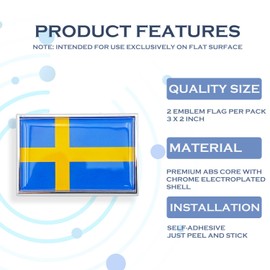 Perdecor Sweden Flag Sticker Emblem Swedish Decal Car Chrome Flags, 2 Pack, 3 x 2 inches