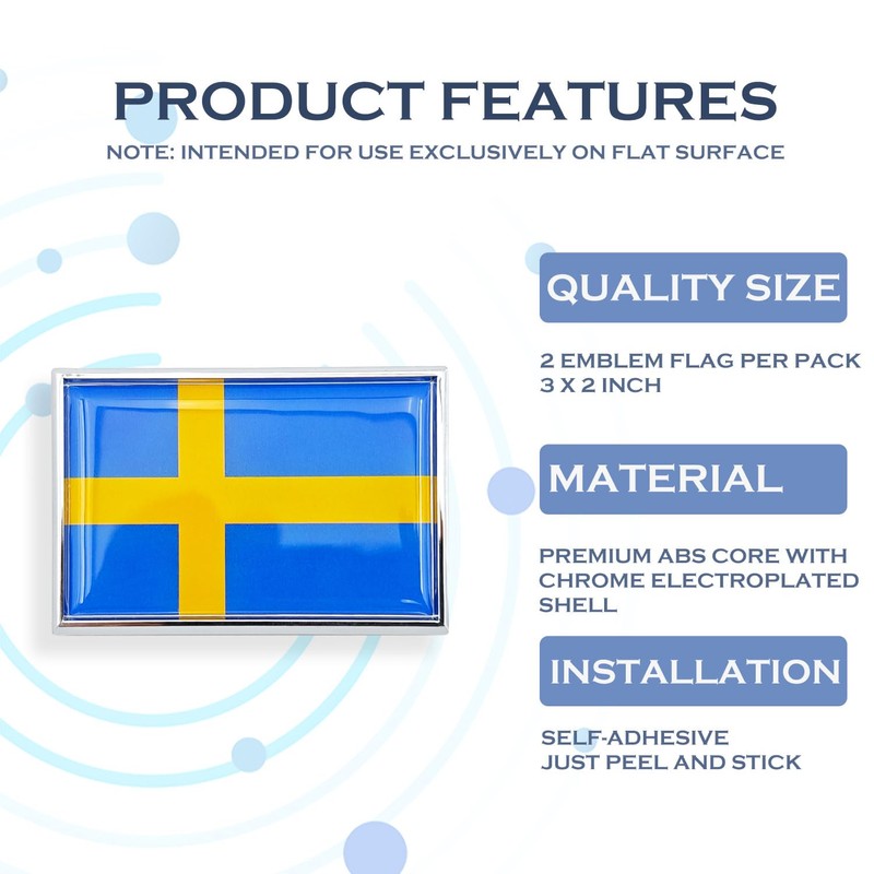 Perdecor Sweden Flag Sticker Emblem Swedish Decal Car Chrome Flags,