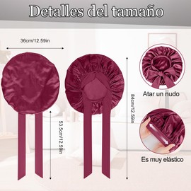Gorro de Dormir de Seda para El Cabello Largo Bonnet Ajustable para Mujer，capó ajustable de satén，Capos grandes de seda satinada para dormir con correa de corbata， Adecuado para Dormir, Bañarse