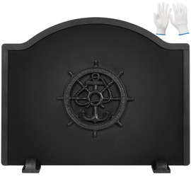 1More Firebacks for Fireplace - Iron Fire Place Back Plates with Feet, 20in Fireplace Heat Reflect, Fireplace Wall Protection.Fireback Decorative Wheel Design