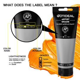 GOTIDEAL Acrylic Paint Gray Tubes(120ml, 4.1 oz) Non Toxic Non Fading,Rich Pigments for Painters, Ideal for Canvas Wood Clay Fabric Ceramic Craft Supplies (Gray)