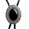 Vintage Bolo Tie Black Agate, Western Tie, silver-plated, Bolotie
