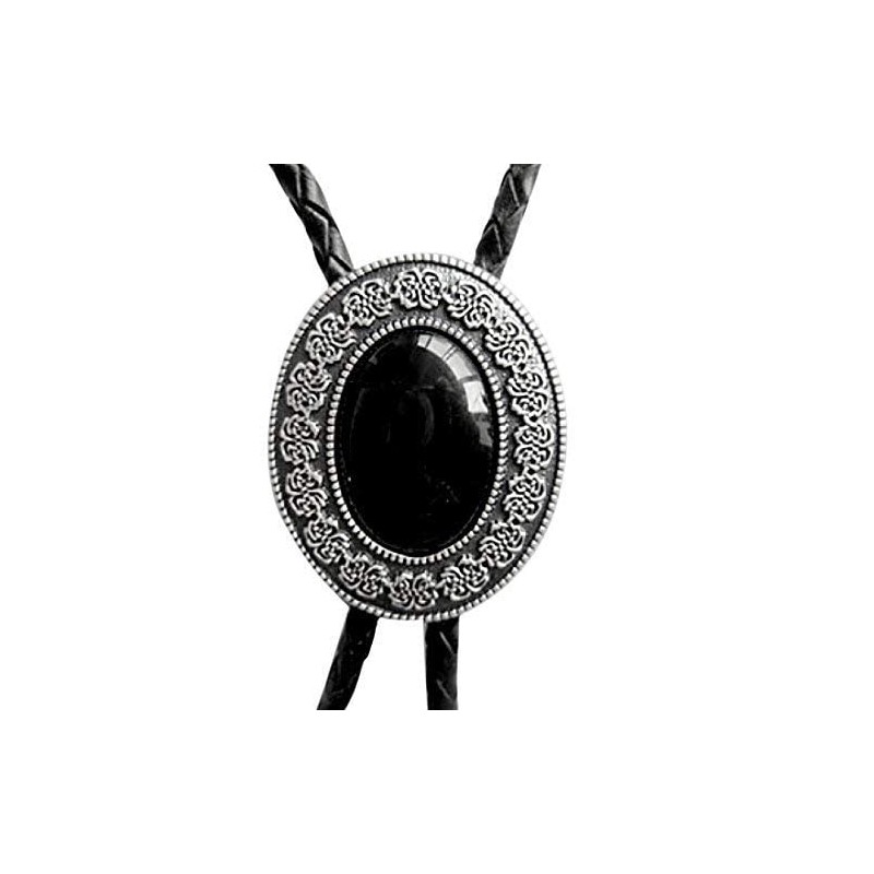 Vintage Bolo Tie Black Agate, Western Tie, silver-plated, Bolotie