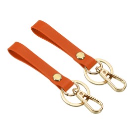 PATIKIL PU Leather Keychain, 2 Pack Key Holder Keyring with Metal Key Ring Anti Lost Clasp for Men and Women,Orange