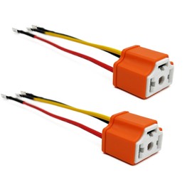 2Pcs Ceramic H4 9003 HB2 Headlamp Connector, H4 Head Light Relay Harness Kit, Compatible with Car Truck Boat Marine Head Light Fog Light, Fix Un-Standard H4 Plug Pins, Orange