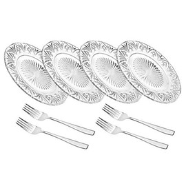 Godinger Dublin Dessert Plates and Forks - Set of Four - Clear Crystal