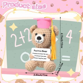 Gerrii Graduation Positive Crochet Bear Gifts Small Inspirational Class of 2025 Grad Bear Gift with Graduation Cap Tassel for Middle High School College Grad Party Stuffer(Pink,Gold)