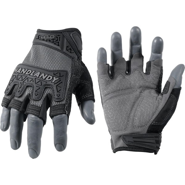 HANDLANDY Fingerless Work Gloves for Men, Padded Half Finger Tactical
