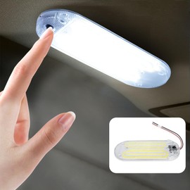 Qasim LED Room Lamp, COB Surface Luminous, Cover Included, Car Lighting, Reading Light, DC 12/24V Compatible, Universal Switch, 2 Types of Fixing Systems, Back Attachment and Screws, White, Pack of 2