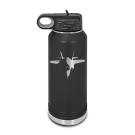 F-35 Lightning II Laser Engraved Water Bottle Customizable Polar Camel Stainless Steel with Straw - fighter F35 Black 32 oz