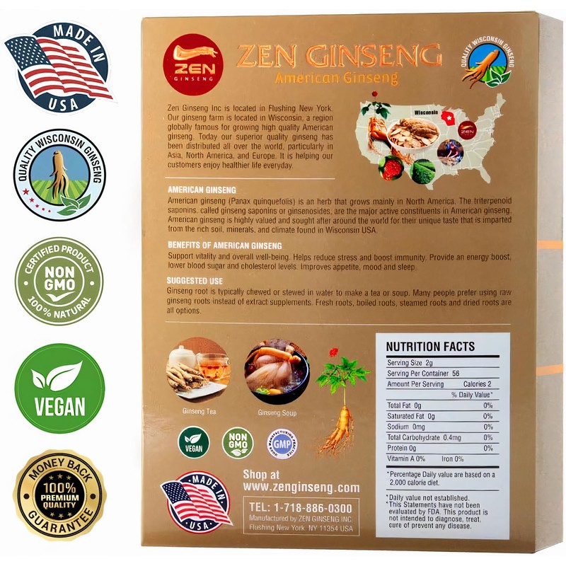 1 Box of Large Short American Wisconsin Ginseng Root (4oz)