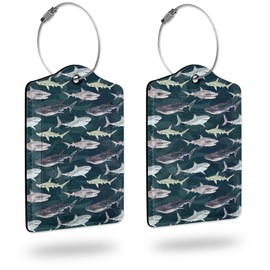 Luggage Tags for suitcases,2 Pack Cute Shark Luggage Tag,Leather Stainless Steel Loop Label Tag for Women Men Girls Travel Bag Suitcase