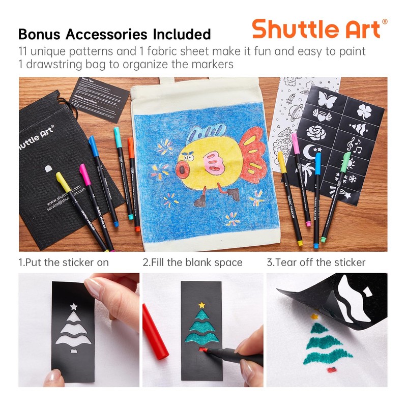 Shuttle Art Fabric Pens, Set of 36 Colors, Fabric Markers,
