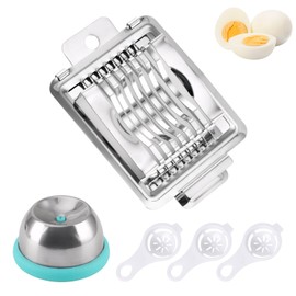 1 Egg Slicer, 304 Stainless Steel Cutter, 1 Stainless Steel Raw Egg Cutter, Punch, 3 Protein Separators, Kitchen Egg Tool Set for Cutting Round and Oval Eggs, Strawberries, Soft Fruits
