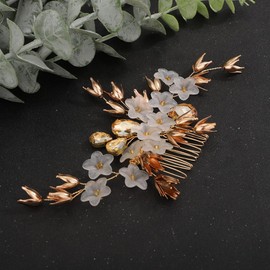 Denifery Rhinestone Wedding Hair Side Comb Flower Hair Comb Bridal Headpiece Wedding Hair Accessories for Brides and Bridesmaids (Gold)