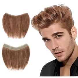 Meiverah Frontal Hairpiece for Men Light Brown Hair Extension Hairline Loss Straight Tape in Human Hair Toppers Replacement Toupee (0.78"x6.3", 6", Light Brown)