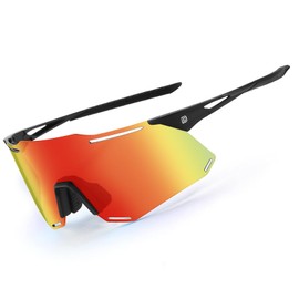 DUCO Polarized Sports Sunglasses for Men and Women UV400 Protection Lightweight Durable for Cycling Baseball Running DC0045 (Black Frame Black Temple Revo Orange Lens)
