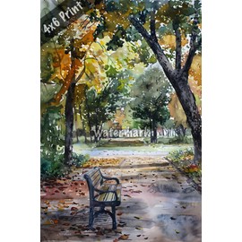 Old neighborhood park watercolor Art 4x6 Print