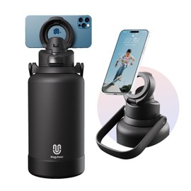 64oz Insulated Magnetic Water Bottle - Stainless Steel Vacuum Flask with MagSafe Compatible Phone Holder Keeps Drinks Cold for 24 Hours Water Jug for Gym and Outdoor Activities（Balck)
