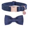 DOGWONG Cotton Dog Collar with Bow Deep Blue Pet Collar