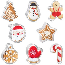 JOB JOL Christmas Cookie Cutters 8 PCS, 3'' to 3.5'', Santa Face, Christmas Tree, Gingerbread Man, Snowman, Candy Cane