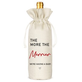 Socive Christmas Pregnancy Announcement, Grandparents Christmas Gift, Christmas Wine Bag, Christmas Baby Announcement, Aunt and Uncle Gift - Reusable Drawstring Wine Bag(5SW109)