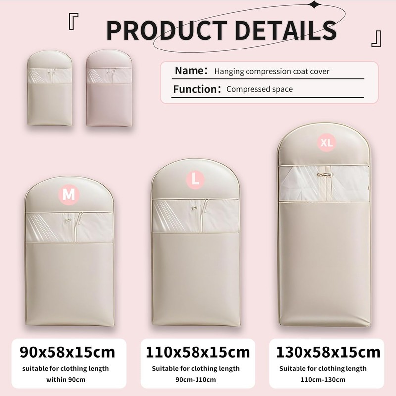 2025 Space Saving Hanging Garment Bag with Self Compression Zipper,