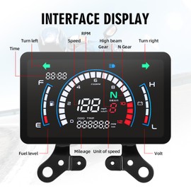 MAIMEIMI Motorcycle Speedometer Cluster Mechanical Digital Speedometer for Motor with LCD Screen Motorcycle Speedo Meter Dashboard with MPH, Tach, Odo, Oil Level, Time, 5 Gear, Volt