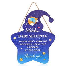 Shhh Baby Sleeping Door Sign, Baby Sleeping Sign for Front Door Do Not Dont Ring Doorbell Sign Baby Room Door Hanger for New Dad Expecting Dad (Star)